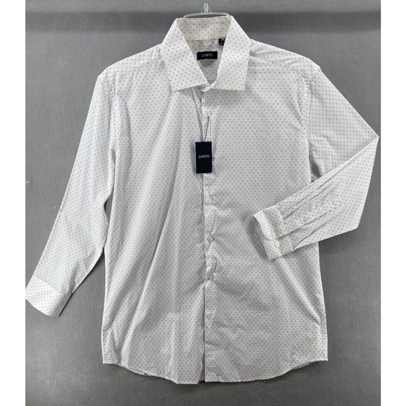 NWT Zanetti Shirt Men 17 32/33 Button Down White Triangle Printed Long‎ Sleeve - Picture 1 of 14